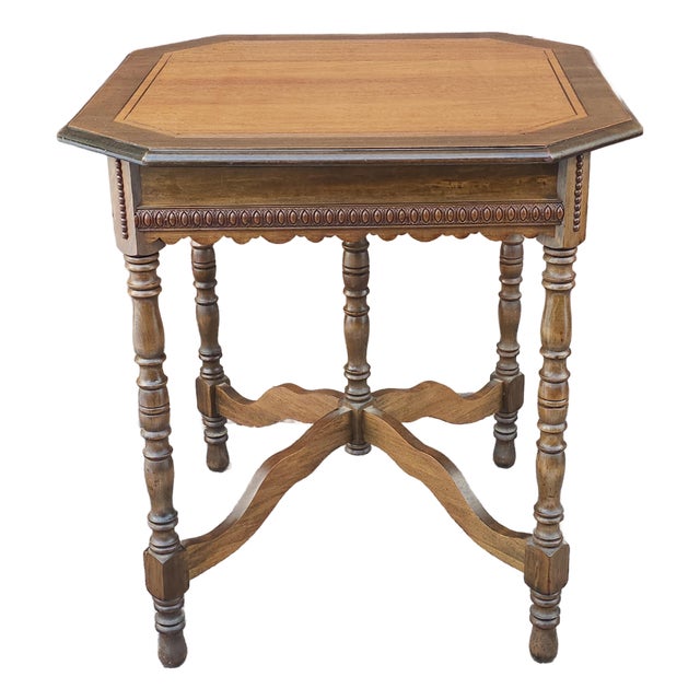 Early 20th Century Jacobean Style Banded Walnut Octogonal Side Table, Circa 1920s For Sale