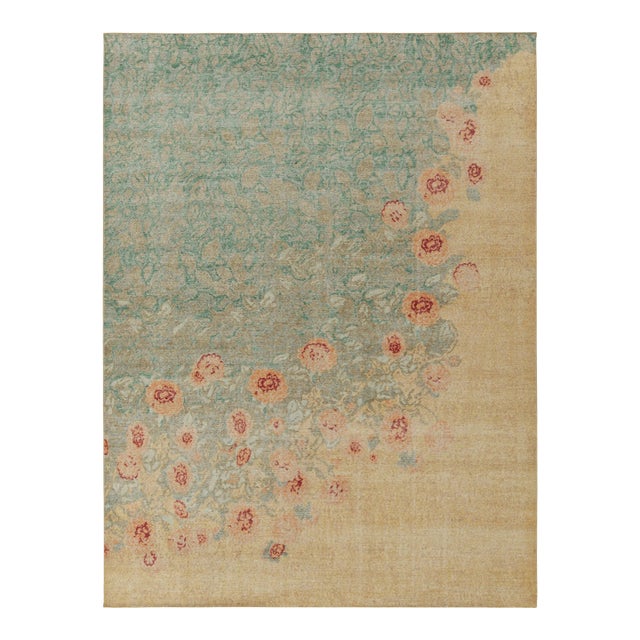 Rug & Kilim’s Rosey Rug in Gold and Aqua, 5x7 For Sale