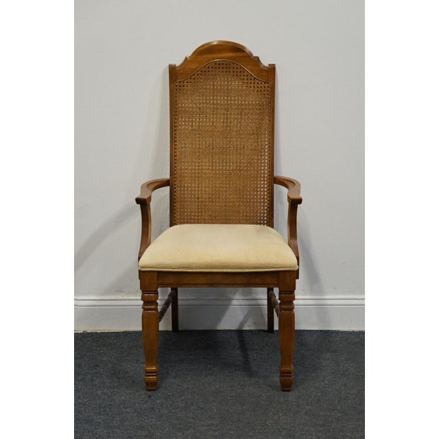 Mediterranean Singer Furniture Solid Pecan Italian Mediterranean Style Cane Back Dining Arm Chair For Sale - Image 3 of 11