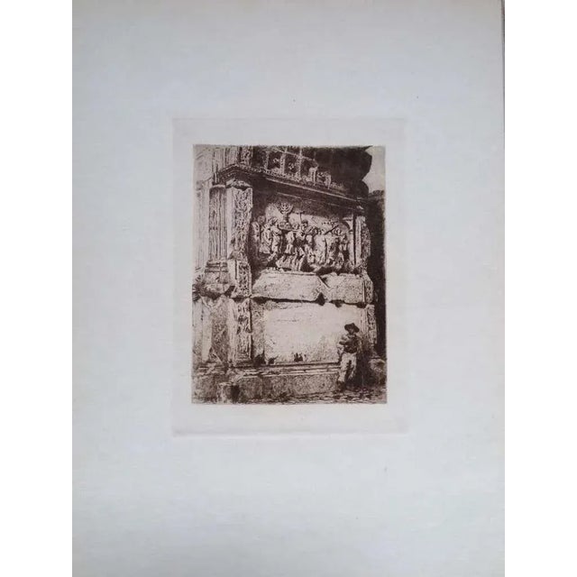 Rome, Arch of Titus is an original Modern artwork realized by Luca Beltrami (1854 - 1933) in 1878. Original Sepia Etching...
