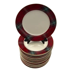 Williams Sonoma Red Tartan Plaid Dinner Plate-Set of 8