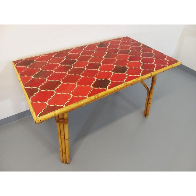 Vintage Dining Table in Rattan and Vallauris Ceramic attributed to Adrien Audoux & Frida Minet, 1960s For Sale - Image 12 of 17