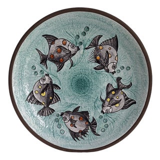 Vintage Ceramic Wall Plate with Fish, 1970s For Sale