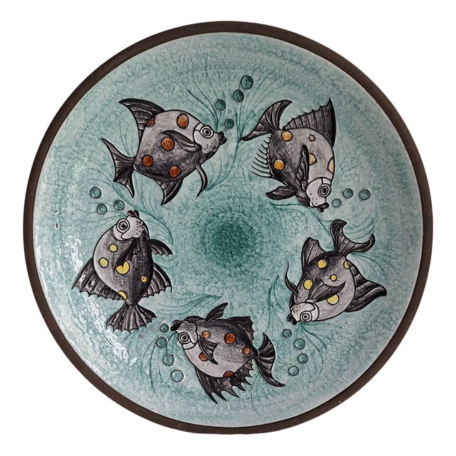 Vintage Ceramic Wall Plate with Fish, 1970s For Sale