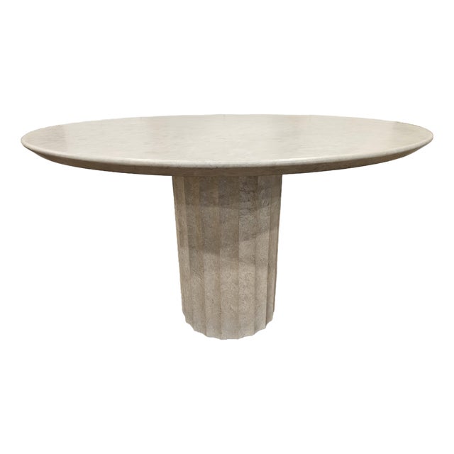 Roman-Inspired Arhaus Danae Round Stone Dining Table For Sale