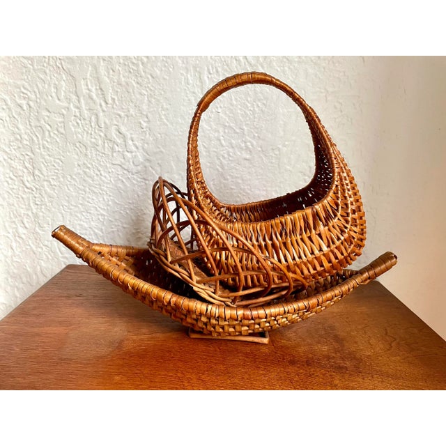 Brown Vintage Boho Woven Rattan Wicker Basket Set of 3 For Sale - Image 8 of 8