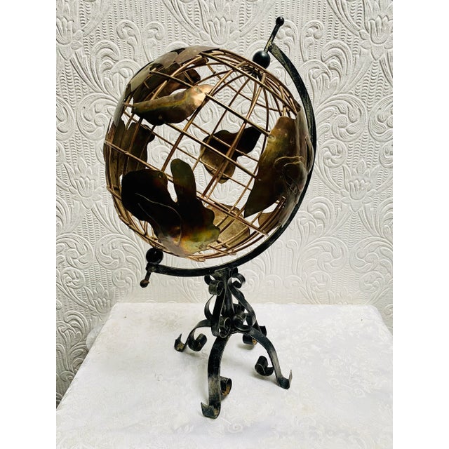 1960s Mid-Century Modern Brass and Iron Hand Made Globe For Sale - Image 5 of 12