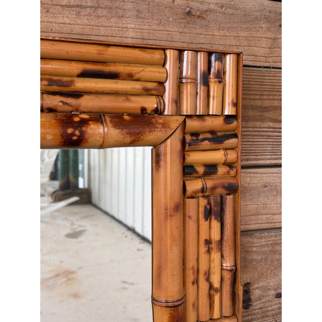 Brown Vintage Boho Coastal Bamboo Wall Mirror With Sculptural Cut Bamboo Frame For Sale - Image 8 of 10