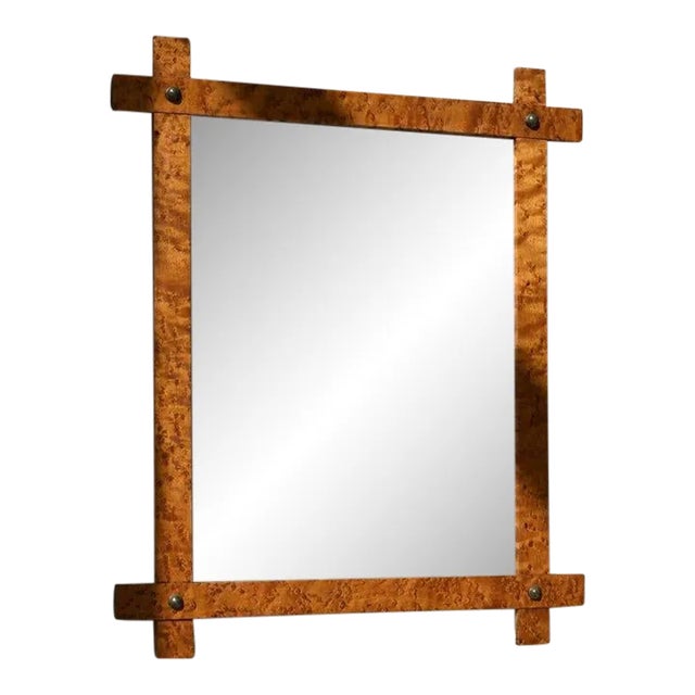 Antique Solid Birdseye Maple Framed Mirror With Crosshatch Corners, Circa Early 20th Century For Sale