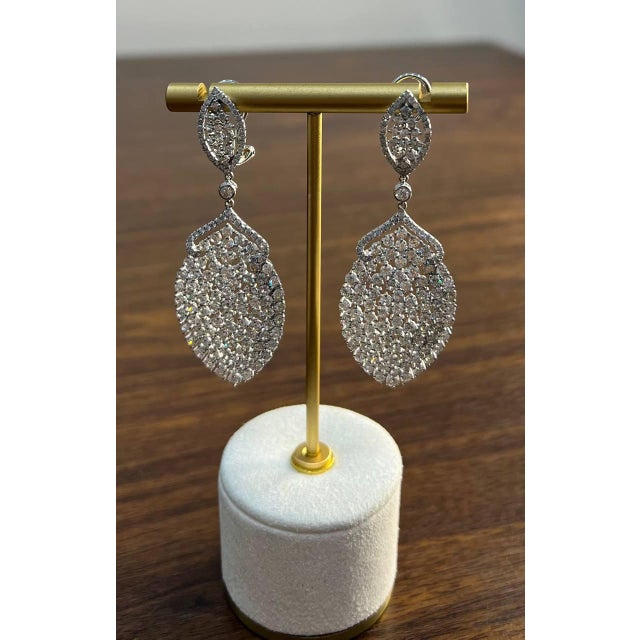 Metal White Brilliant Cut Pave Diamond 18k White Gold Statement Drop Unique Earrings, A Pair For Sale - Image 7 of 12