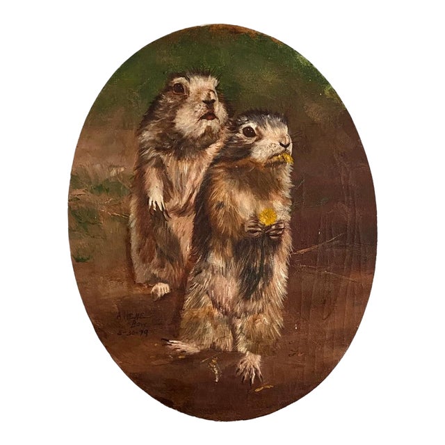 Vintage 1979 Original Oil Painting Prairie Dogs For Sale