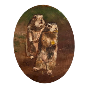 Vintage 1979 Original Oil Painting Prairie Dogs