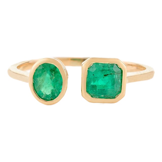 Genuine Emerald Two Stone Open Ring Christmas Gift for Women Size 6 For Sale
