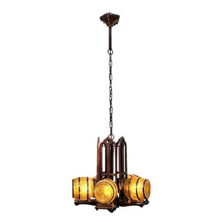 Custom Replication of 1930s Tavern Keg and Barrel Chandelier by Gill Glass for Wine Cellars and Taverns For Sale