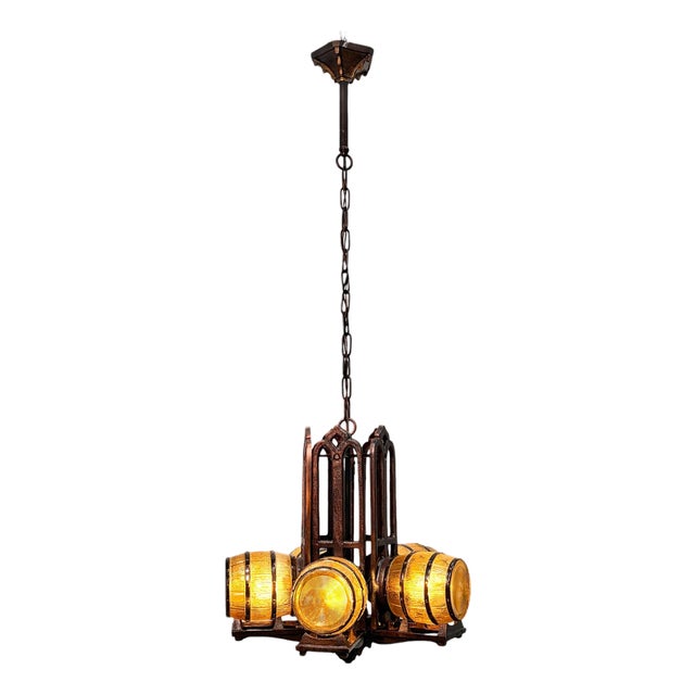 Custom Replication of 1930s Tavern Keg and Barrel Chandelier by Gill Glass for Wine Cellars and Taverns For Sale