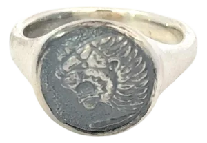 1990s David Yurman Mens Lion Signet Ring Size 8 Sterling Silver Estate