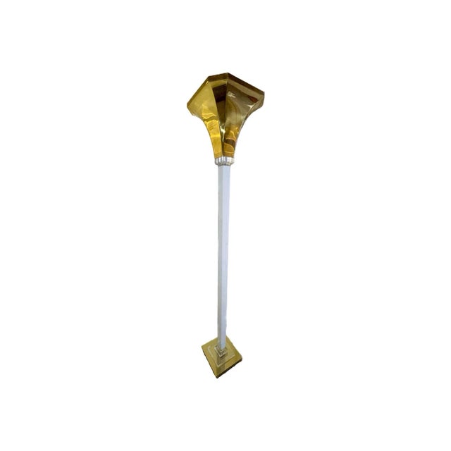 Mid-Century Modern Vintage Relux Milano Italy Brass & Lucite Torchiere Floor Lamp Model 101 For Sale - Image 3 of 12