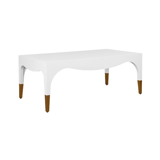 Contemporary Matthew Izzo Home Medina White Glossy Coffee Table With Brass Foot Caps For Sale - Image 3 of 8