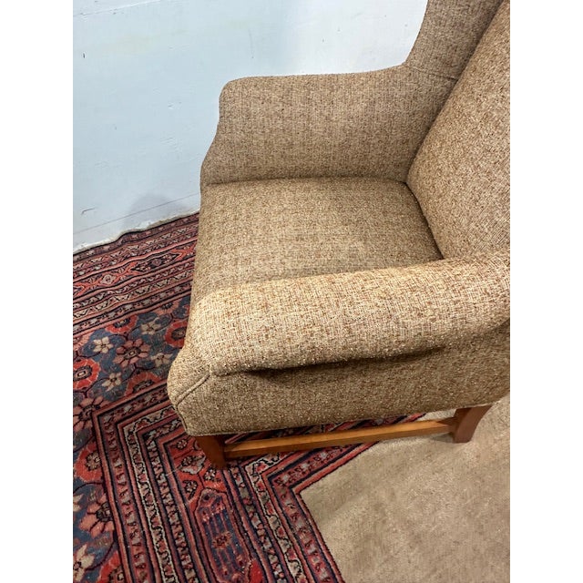 Wood Vintage Transitional Wing Chair With Ottoman Upholstered in an Attractive Woven Fabric For Sale - Image 7 of 9