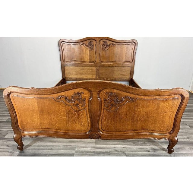 Vintage French Louis XVI Double Bed Frame in Oak For Sale - Image 3 of 12