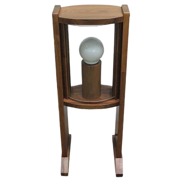 Vintage Wooden Floor Lamp with Arched Glass Panes, 1960s For Sale