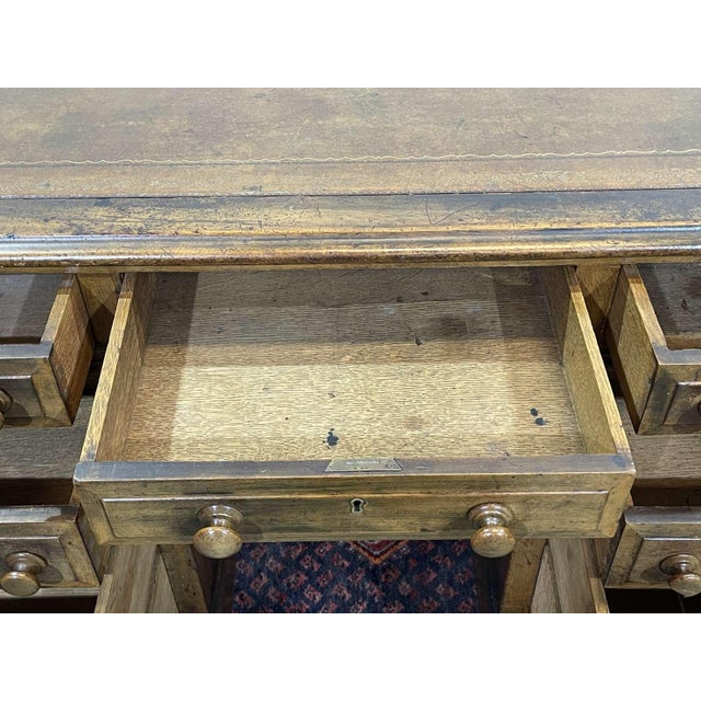 English Desk in Walnut with Oak and Leather Top For Sale - Image 13 of 18