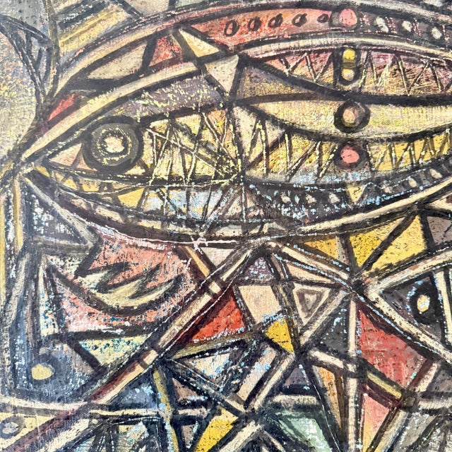 1960s French Artist, Abstract Geometric Composition with Bold Lines, 1968, Chalk & Acrylic, Framed For Sale - Image 5 of 10