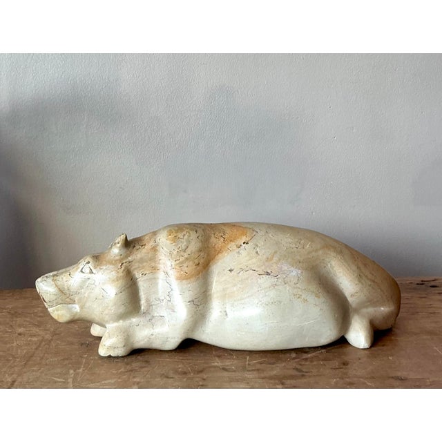 Mid-Century Modern Vintage Bono Carved Stone Hippo Sculpture For Sale - Image 3 of 7