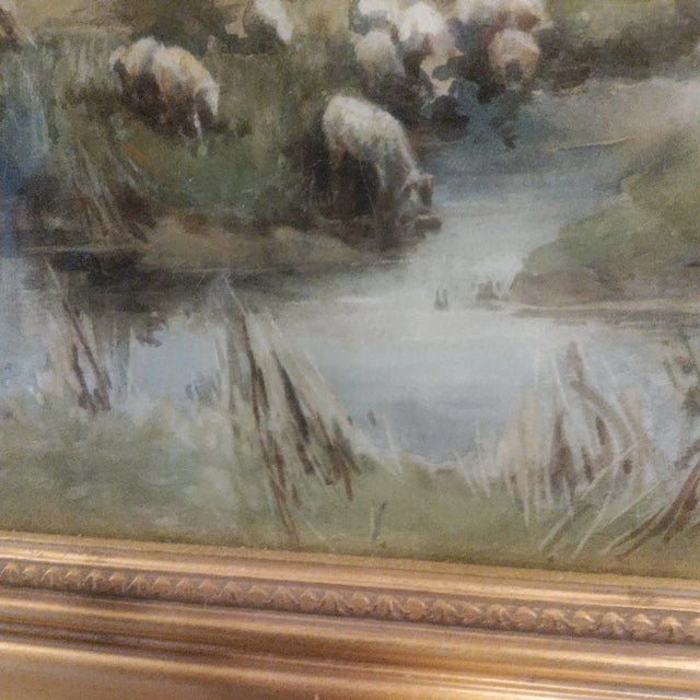 Barbizon W/C Landscape Painting With Herd of Sheep in Pasture Signed LL.Framed For Sale In Philadelphia - Image 6 of 7