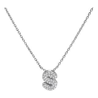 10K White Gold Diamond Accent "S" Initial Bubble Pendant Necklace For Sale