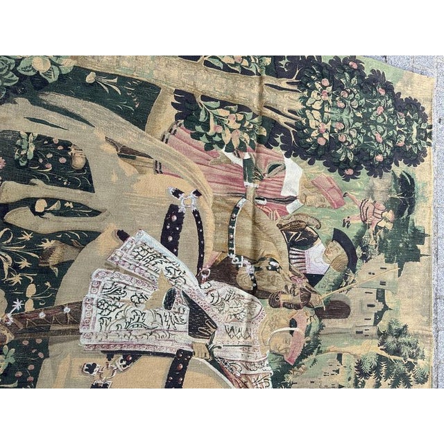 Vintage French Screenprinted Tapestry with Departure to Hunt Motif, 1970s For Sale - Image 4 of 18