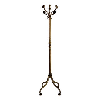 Vintage Brass Coat Rack with Shield Hooks and Twisted Column, 1960s For Sale