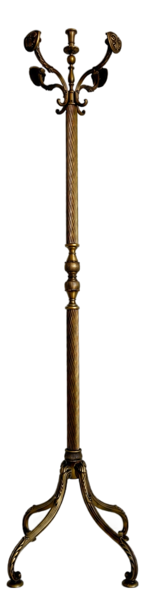 Vintage Brass Coat Rack with Shield Hooks and Twisted Column, 1960s