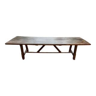 Late 19th Century Hand Hewn Oak Antique Tuscan Farmhouse Trestle Dining Table For Sale