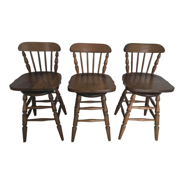 Set of 3 Vintage Boling Furniture Company Oak Bar Stools Chairish