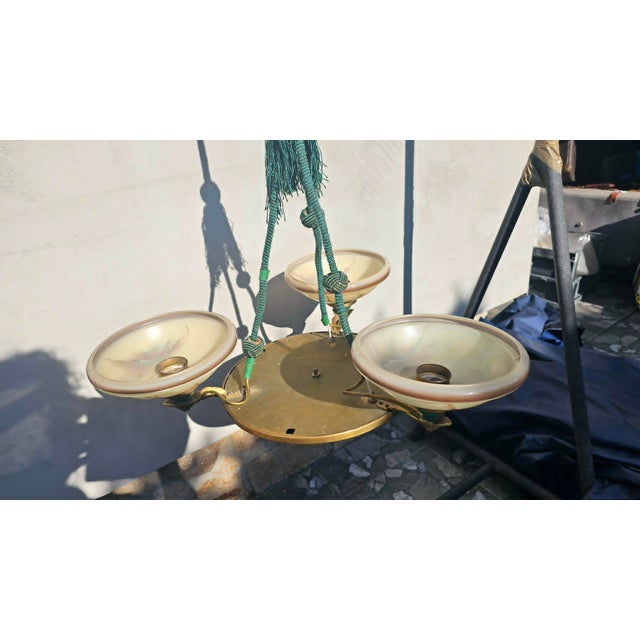 Metal Art Deco Brass Chandelier, 1920s For Sale - Image 7 of 11