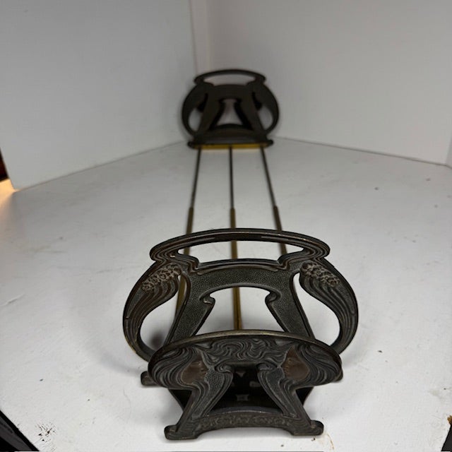 Chestnut Antique Art Nouveau Expandable Brass Book Rack With Figural Maiden Motifs, C. 1900 For Sale - Image 8 of 18