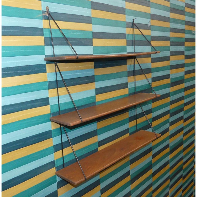 Small Vintage String Shelf in Wood, 1960s For Sale - Image 10 of 10