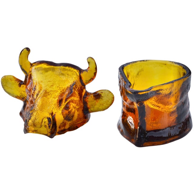Mid 20th Century Handblown Textured Art-Glass Bull Candy Dish For Sale In New York - Image 6 of 7