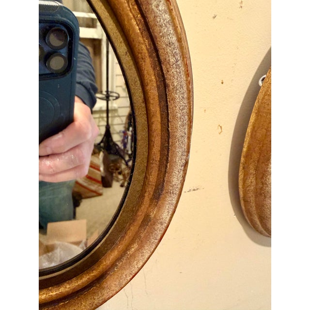 Pair Vintage Gilt Oval Mirrors, Italian, Wood Frame, Hollywood Regency For Sale - Image 9 of 11