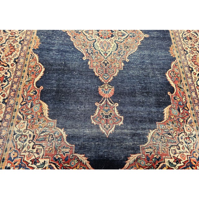 Vintage Persian Kashan Rug, Hand-Knotted Wool, Open Field Pattern, Navy & Ivory, 3x5 For Sale - Image 12 of 16