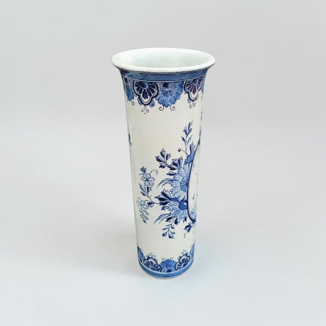 Vintage Hand-Painted Dutch Delft Blue Sailing Ship Vase, 1950s For Sale - Image 10 of 17