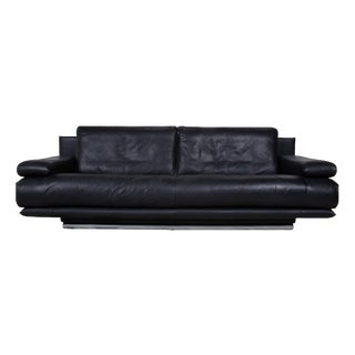 Rolf Benz 6500 Three-Seater Leather Sofa Black Couch Manual Function For Sale