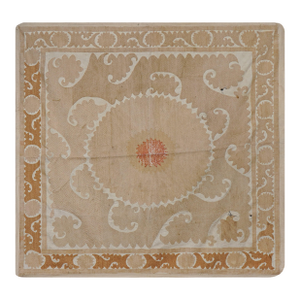 Uzbek Suzani Table Cover, Neutral Beige Hand Embroidered Textile 4'6'' X 4'7''