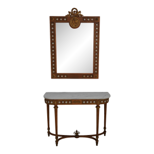 French Louis XVI Style Porcelain Plaque Console & Mirror