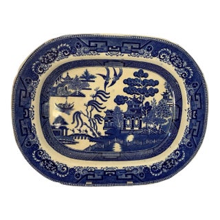 Antique Ridgways Blue Willow Platter 15.75" Dual Marked Stoke-on-Trent C. 1885 For Sale