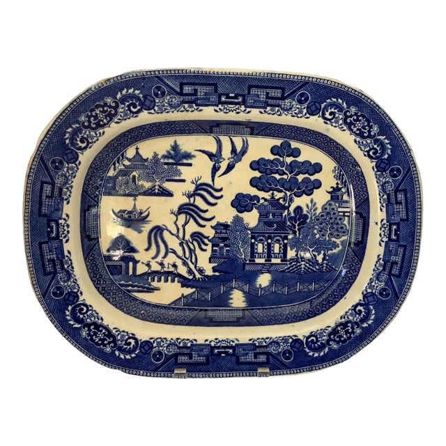 Antique Ridgways Blue Willow Platter 15.75" Dual Marked Stoke-on-Trent C. 1885 For Sale