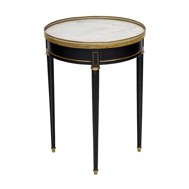 Black Louis XVI Style Ebonized Bouillotte Table With Carrara Marble Top For Sale - Image 8 of 9