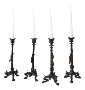 Tripod Zoomorphic Bronze Candleholders, Set of 4