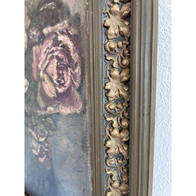 Vintage Original Flower Oil Painting, Signed Flower Still Life Art For Sale - Image 9 of 13
